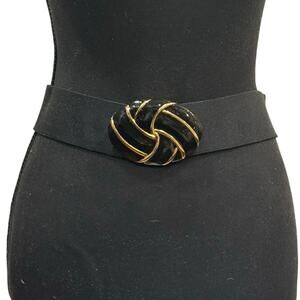 Vintage Day-Lor Belt | 1980s Stretch Cinch Belt with Swirled Black & Gold Buckle
